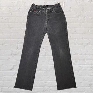 Fubu The Collection Straight Leg‎ Jeans Size 5/6 Black Fade Raw Hem Y2K 27x29